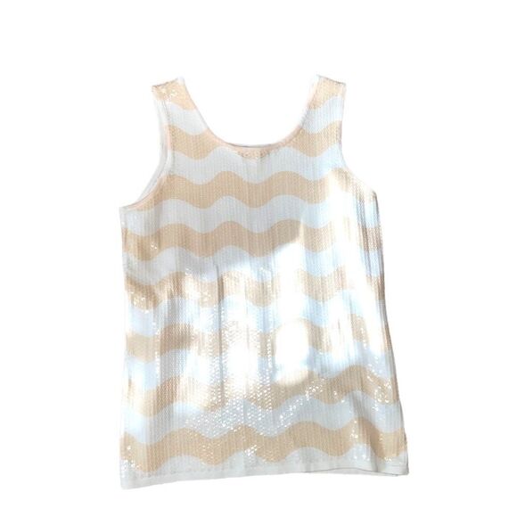 J. McLaughlin Tan Ivory Striped Stretch Georgica Sequin Top - Picture 8 of 13
